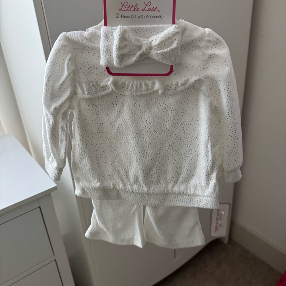 Little Lass White Outfit with Bow Detail